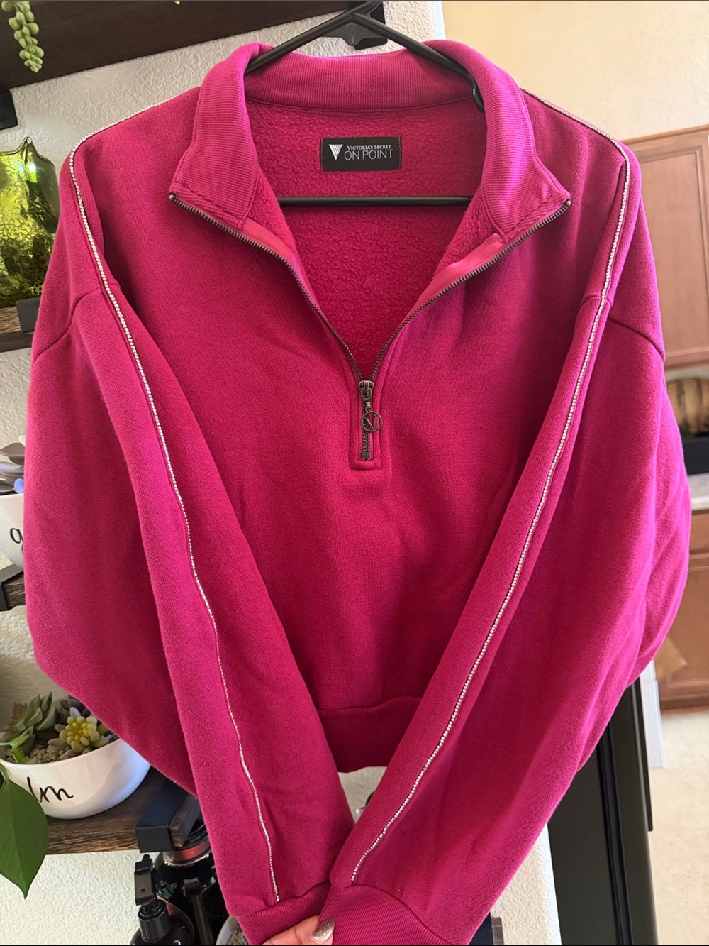 Victoria's Secret Hot Pink Half-Zip Fleece Crop Pullover